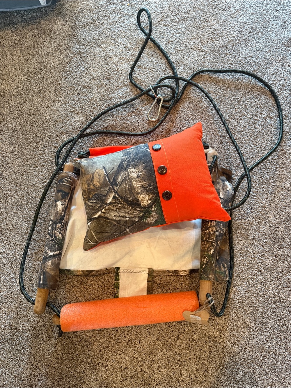Camouflage and Orange Outdoor Seat Sling with Pillow